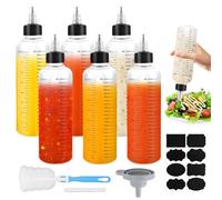 Muyohix 6 Pièces Bouteille Sauce Plastique 250ml, Transparente Flacon Plastique, Squeeze Bottle avec Echelle, avec Entonnoirs, étiquettes, Stylos, pour Liquide, Epices, Ketchup, Huiles