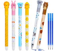Muyohix 6PCS Stylo Effacables Pointe 0,5 mm, Stylo Gel Effaçable Animaux avec 3 Recharges de Stylos Bille, Encre Gel Bleu Stylos Kawaii, Fourniture Scolaire pour Bureau, École, Peinture