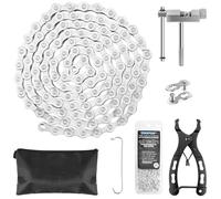 Muyohix 9/18/27 Chaîne de Vélo, 1/2 x 11/128 Pouces 116 maillons, Kit de Réparation de Chaine de Vélo en Acier Inoxydable avec Brise-Chaîne, Pince à Chaîne de Vélos et 1 Paire d'antivols