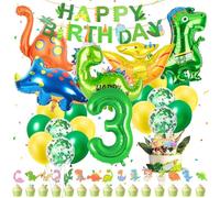 Muyohix Decoration Anniversaire Dinosaure 3 Ans, 39 Pcs Kit Décoration Anniversaire Dinosaure, Géant Ballon Anniversaire Dinosaure 3 Ans, Jungle Thème, Ballons Vert Jaune pour Fête Garçon Fille Enfant