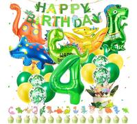 Muyohix Decoration Anniversaire Dinosaure 4 Ans, 39 Pcs Kit Décoration Anniversaire Dinosaure, Géant Ballon Anniversaire Dinosaure 4 Ans, Jungle Thème, Ballons Vert Jaune pour Fête Garçon Fille Enfant