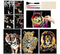 Muyohix Dessin Gratter pour Adulte Enfants, 8PCS Papier à Gratter A4, Kits de Scratch Art avec 6 Outils, Carte à Gratter pour Écriture, Jeux, Activité Manuelle pour Adulte (Animaux)