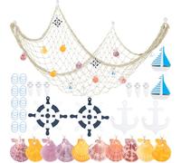 Muyohix Filet de Peche Décoratif, 150cm × 200cm, Décoration Filet de Pêche de Style Méditerranéen, Filet de Peche Decoration avec Coquilles pour Murs de Photos, Fête, Maison, Mariage, Blanc