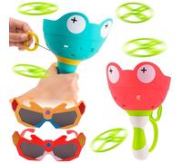 Muyohix Jouet Lanceur de Disque Volant, 2 Pcs Lanceurs de Disques Volants avec Lunettes de Soleil, Flying Disc Launcher, Jouet à Disque Volant, Jouet de Jardin Enfants de 4 5 6 7 8 9 Ans