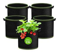 Muyohix Lot de 5 Sacs de Plantation Non Tissé 15L, Sac de Plantation Terre en Tissu avec Poignée, Sacs de Culture de Plantes Réutilisable pour Tomates, Carottes, Fraises, Légumes, Fleurs