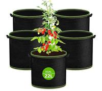 Muyohix Lot de 5 Sacs de Plantation Non Tissé 22L, Sac de Plantation Terre en Tissu avec Poignée, Sacs de Culture de Plantes Réutilisable pour Tomates, Carottes, Fraises, Légumes, Fleurs