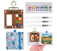 Muyohix Mini Palette Aquarelle, Kit Aquarelle Miniature, Ensemble d'aquarellea de Poche de Voyage, 8 Grids Palette Portable Aquarellea avec Pinceaux Aquarellee, Carnet de Croquis Aquarelles et Clip