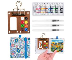 Muyohix Mini Palette Aquarelle, Kit Aquarelle Miniature, Ensemble d'aquarellea de Poche de Voyage, 8 Grids Palette Portable Aquarellea avec Pinceaux Aquarellee, Carnet de Croquis Aquarelles et Clip