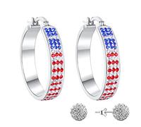 MUYUU Boucles d'oreilles créoles en cristal plaqué argent pour femmes et filles, bijoux tendance, argent, cristal