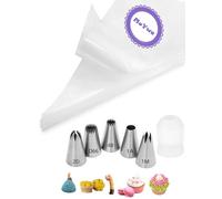 MuYwa - Lot de 5 grandes douilles à douille et poches avec coupleur, 1M 2D 1A 4B D66, pour roses, macarons, churros, éclairs, 20 poches à douille jetables pour glaçage, 1 grand coupleur