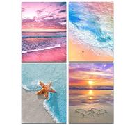 Muzagroo Art 4 Pack 5D Diamond Painting Kits for Adults, DIY Round Drill Diamond Art Kits for Beginners, Beach and Waves Diamond Dot Kits