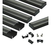 Muzata Canal LED avec cache diffuseur, rail profilé en aluminium pour barre lumineuse - Canal LED noir avec diffuseur transparent