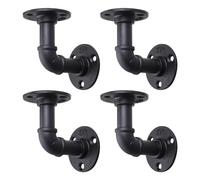 MUZIK Lot de 4 supports d'étagère rustiques en forme de L pour étagères murales flottantes industrielles - Finition en fer noir vintage (10,2 x 10,2 cm)