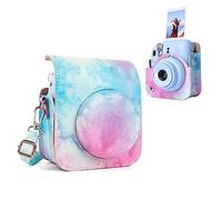 MUZIRI KINOKOO Étui pour Appareil Photo Instantané Fuji Instax Mini 12, Housse de Protection en Cuir PU avec Bandoulière Règlable - Bleu Pastel