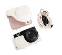 MUZIRI KINOKOO Étui pour appareil photo numérique Panasonic Lumix DC-TZ99, étui de protection en cuir PU pour Lumix TZ99, sac de transport amovible avec bandoulière réglable, blanc