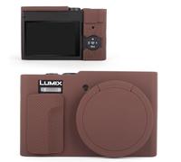 MUZIRI KINOKOO Housse Compatible avec Panasonic Lumix DC-TZ99/ZS99 - Étui en Silicone en Caoutchouc Souple DC-TZ99/ZS99 avec Cache-Objectif Amovible - Antidérapant et Anti-Rayures - Café