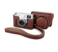 MUZIRI KINOKOO Housse pour Fuji X Half/X-HF1 Appareil Photo, Étui de Protection en Cuir PU Motif dermatoglyphe Fuji X Half/X-HF1, Sacoche de Transport Amovible avec bandoulière réglable - Café