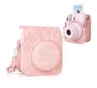 MUZIRI KINOKOO Instax Mini 12 Étui pour appareil photo Fuji Mini 12 Instant Film - Étui de protection en cuir PU dans différents motifs avec bandoulière réglable, rose foncé, Étui pour appareil photo