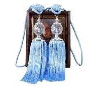 MUZIT Embrasses de Rideaux, embrasses en Corde for, lot 2, Style rétro, avec Pompons Faux Cristal et Franges, for la décoration Vos voilages(Blue)