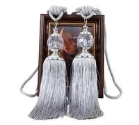 MUZIT Embrasses de Rideaux, embrasses en Corde for, lot 2, Style rétro, avec Pompons Faux Cristal et Franges, for la décoration Vos voilages(Gray)