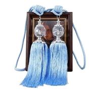MUZIT Embrasses de Rideaux, embrasses en Corde for, lot 2, Style rétro, avec Pompons Faux Cristal et Franges, for la décoration Vos voilages(Lighe Blue)