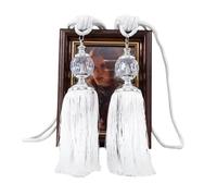 MUZIT Embrasses de Rideaux, embrasses en Corde for, lot 2, Style rétro, avec Pompons Faux Cristal et Franges, for la décoration Vos voilages(White)