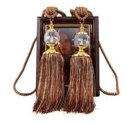 MUZIT Embrasses de Rideaux, embrasses en Corde for, lot 2, Style rétro, avec Pompons Faux Cristal et Franges, for la décoration Vos voilages(Brown)