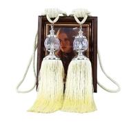 MUZIT Embrasses de Rideaux, embrasses en Corde for, lot 2, Style rétro, avec Pompons Faux Cristal et Franges, for la décoration Vos voilages(Beige Yellow)