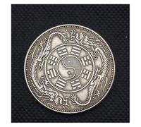 MUZIT Miroir Feng Shui, Double Dragons Taiji baguas Signe Argent Laiton Pièce Réplique Pièces Chanceuses for Fortune Collection Bagua