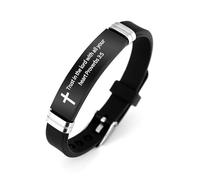 muzoira Bracelet d'inspiration biblique minimaliste en acier inoxydable et silicone - Bracelet de sport réglable pour la famille, l'amitié en anglais, taille unique