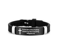 muzoira Bracelet d'inspiration biblique minimaliste en acier inoxydable et silicone - Bracelet de sport réglable pour la famille, l'amitié en anglais, taille unique