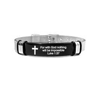 muzoira Bracelet d'inspiration biblique minimaliste en acier inoxydable et silicone - Bracelet de sport réglable pour la famille, l'amitié en anglais, taille unique