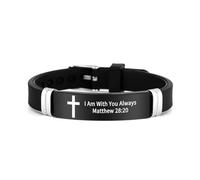 muzoira Bracelet d'inspiration biblique minimaliste en acier inoxydable et silicone - Bracelet de sport réglable pour la famille, l'amitié en anglais, taille unique