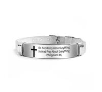 muzoira Bracelet d'inspiration biblique minimaliste en acier inoxydable et silicone - Bracelet de sport réglable pour la famille, l'amitié en anglais, taille unique