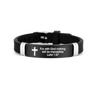 muzoira Bracelet d'inspiration biblique minimaliste en acier inoxydable et silicone - Bracelet de sport réglable pour la famille, l'amitié en anglais, taille unique