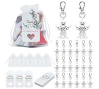 muzoira Lot de 30 porte-clés anges avec sacs en organza et étiquettes à suspendre pour baptême, communion, mariage ou anniversaire (petites boucles de 20 pièces)