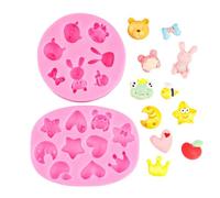 muzoira Lot de moules en silicone en forme de dessin animé, cœur, étoile, couronne, ours, lapin, nœud, fondant, moule pour décoration de gâteau en résine d'argile au chocolat, 2 tailles (1#Pinkb477)
