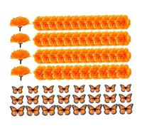 Muzrunq 1 Ensemble de décorations du Jour des Morts Comprenant 50 têtes de Fleurs souci et 24 Papillons monarques pour Diwali, Guirlande couronnes Indiennes à Faire soi-même pour Halloween