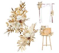 Muzrunq Arc de Mariage Fleurs 2pcs Couleur de Champagne en réalité Fleurs Arc avec Clips et Liens à Faible Entretien en Soie et décoration Mariage en Plastique pour Le Panneau Bienvenue