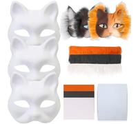 Muzrunq Cat masque Halloween 3set Therian Mask Kit With Felt Fabric Eye Mesh False Wool Half Face Elastic DIY Furry Mask pour le maquillage de jeu de rôles décoration de fête de cosplay