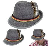 Muzrunq Chapeau de Festival, Chapeaux Fedora pour Hommes Oktoberfest avec Plumes, 2 Casquettes rétro Classiques pour déguisement d'halloween, Jeu de rôle Festival la bière, Gris foncé.