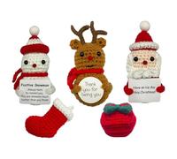 Muzrunq Crochet de Noël 5 pièces poupée au Crochet Positif avec Bas de Bonhomme Neige cerf père noël et Plus d'ornements pour Les décorations fête Vacances d'hiver Maison