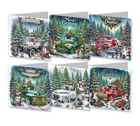 Muzrunq Diamond Art Cartes de Noël DIY Voiture Bonhomme de Neige Arbre Noël Diamant Art Kit 6PCS pour Adultes Enfants Fête Carte Voeux Kits 3D