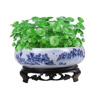 Muzrunq Jardinière de Lotus en céramique Bleue et Blanche avec Base, Pot de Fleurs Rond décoratif pour Jardin, Balcon et Bureau.