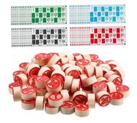 Muzrunq Jeu de tombola pour Adultes et Enfants, Jeux de société Loto Russe, Ensemble éducatif Jeu Bingo Familial Comprenant 48 Cartes Bingo et 90 échecs en Bois pour Les activités familiales e