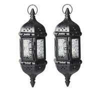 Muzrunq Lanterne Marocaine 2 pièces, Lanterne à Bougie Suspendue Vintage Creuse en métal, décorations décoratives du Ramadan pour la Maison, Bougie intérieure et extérieure, lanternes marocaines