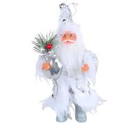 Muzrunq Les Figurines de Père Noël avec Un Chapeau à Paillettes Blanc Polyester Standing Santa Statue Tient Une Fleur de Figurines Noël Mignonnes et festives pour Le Bureau Bureau la fête la fêt