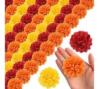 Muzrunq Marigold Artificiel têtes de Fleurs Halloween Silk Marigold Fleurs têtes en Vrac Muti-Couche Bricolage Couronne Fausse Orange Jaune Rouge Marigold Fleurs têtes 60pcs 1,97 Pouce