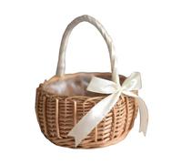 Muzrunq Panier de Fille de Fleur, Panier en Osier tressé avec poignée, Fleurs en rotin et Osier, Rangement Bonbons pour décoration fête Mariage, Blanc.