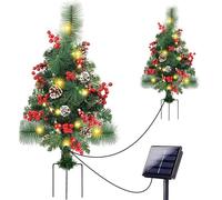 Muzrunq Sapin de Noël Solaire avec Piquet, étanche, 8 Modes, lumières solaires pour Sapin de Noël avec 20 LED, Pommes pin, Boules et Baies pour allée, Jardin, pelouse